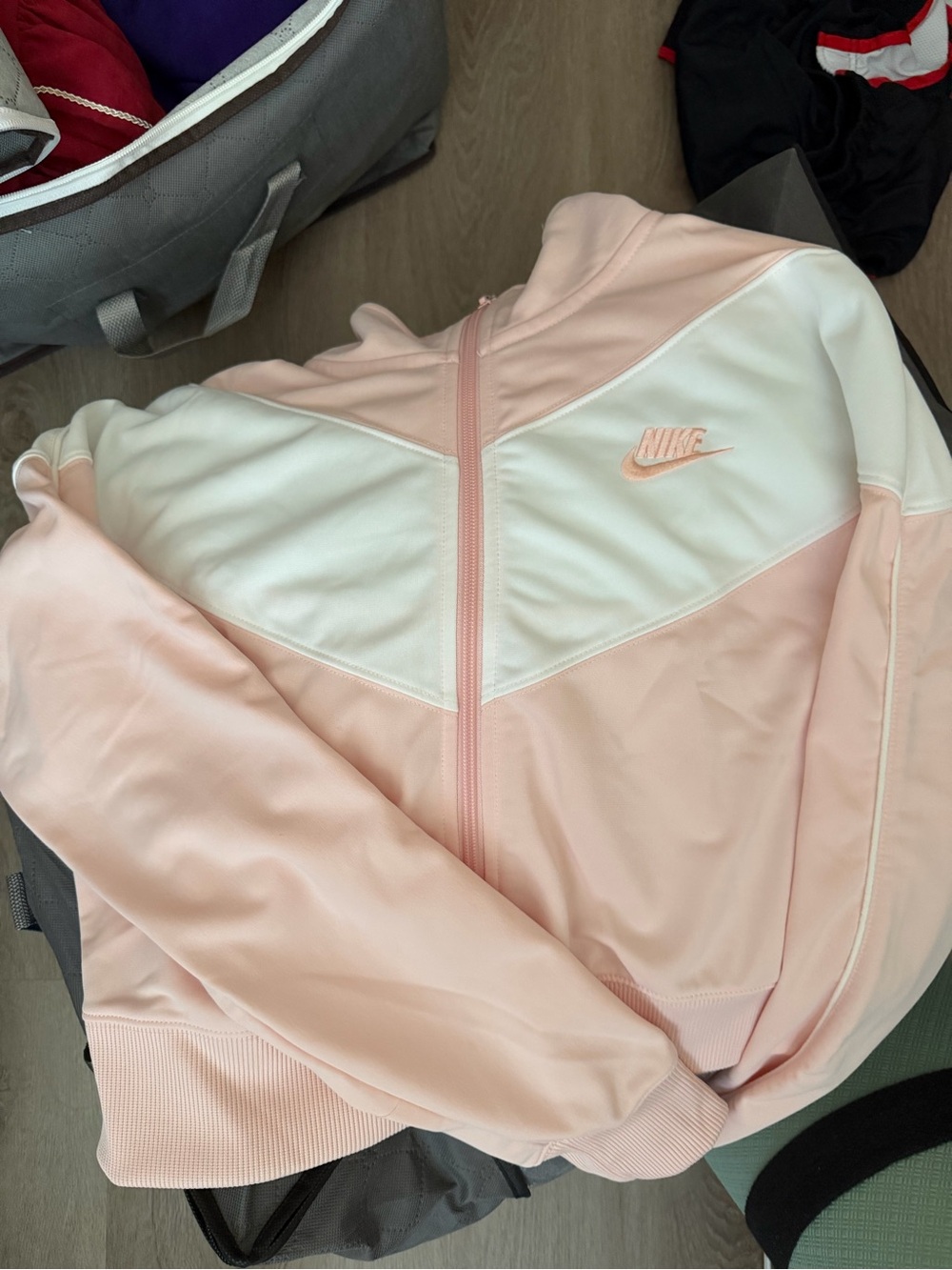 Nike Light Pink and White Chevron Zip Track Jacket